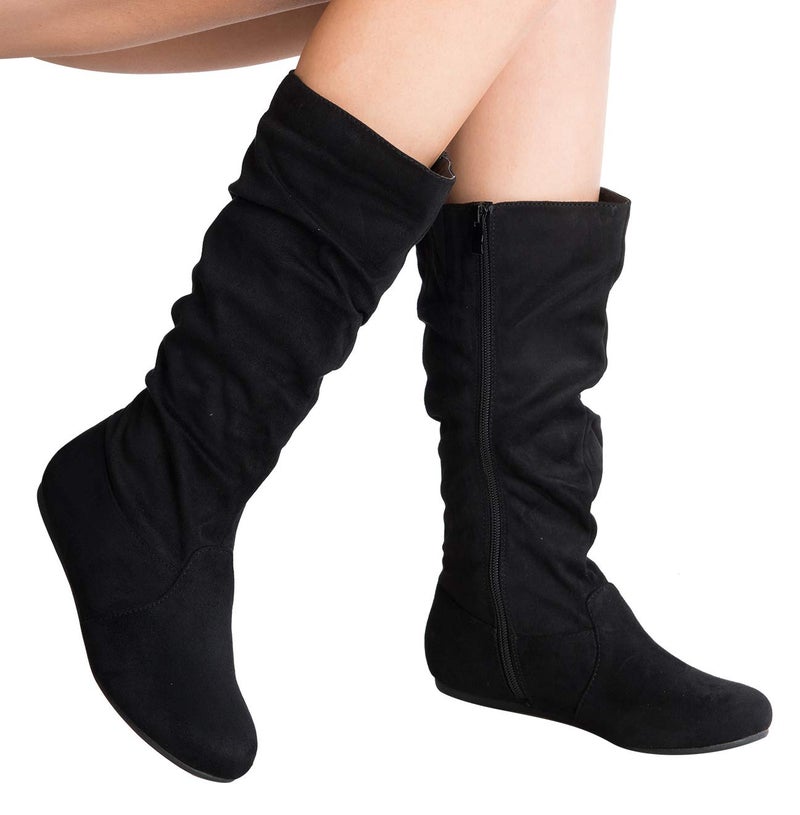 Olivia K Womens Low Heel Mid-Calf Slouchy Suede Slip On Casual Boots with Side Zipper - Image 4